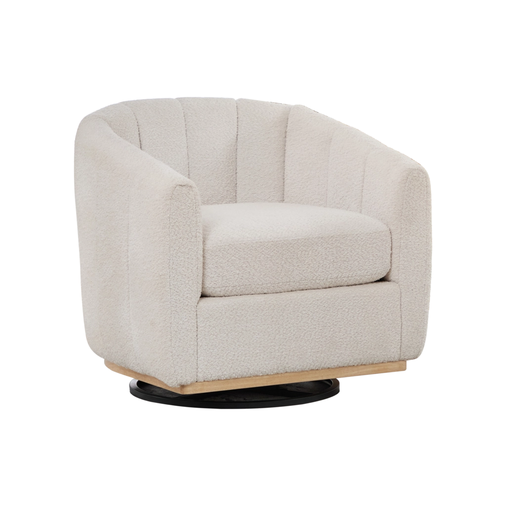 Poltrona Pouf Girevole in Tessuto Chenille con Poggiapiedi ¨C Xylo ¨C Avorio