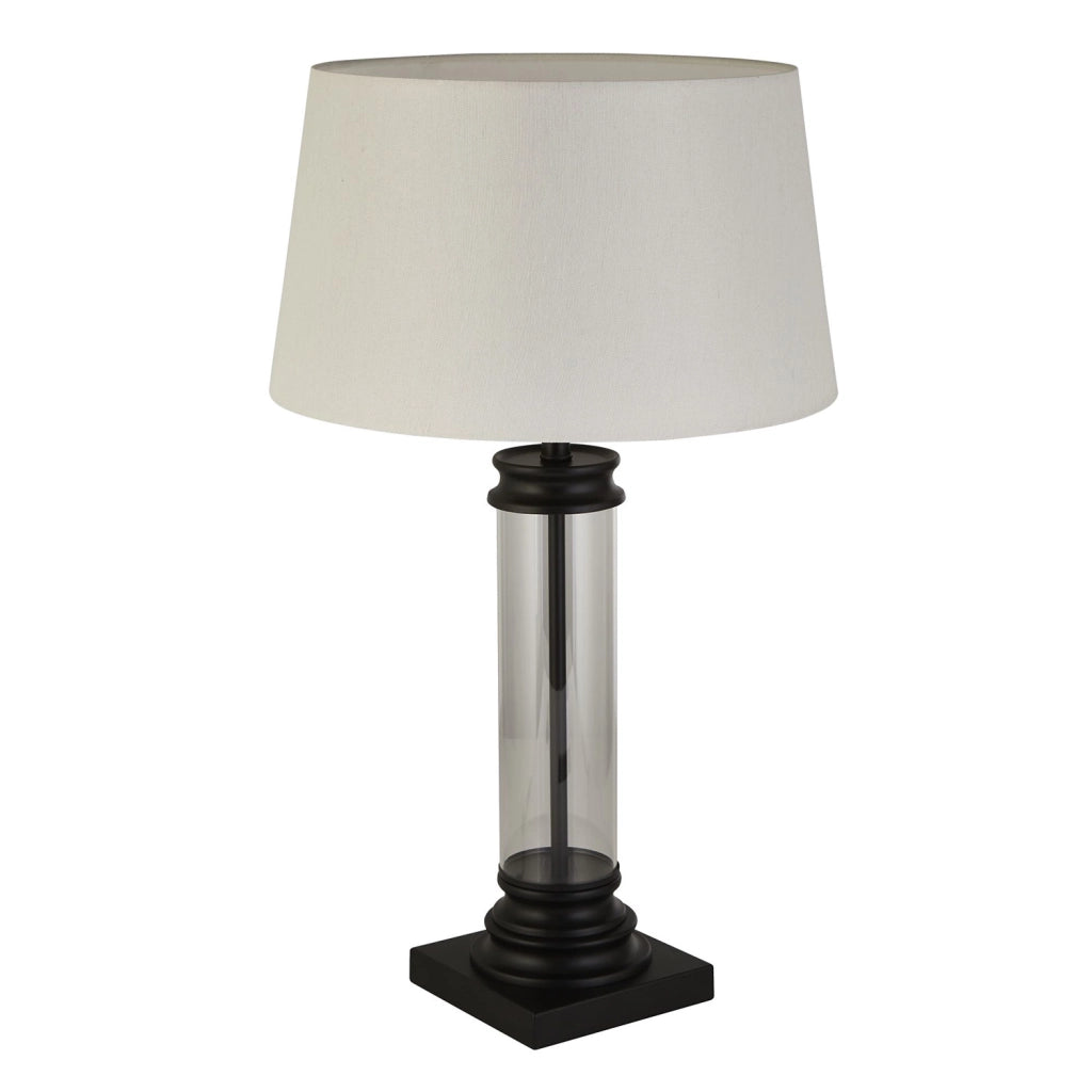 Lampada Scrivania Contemporanea Pedestal Acciaio Nero Vetro Bianco 1 Luce E27