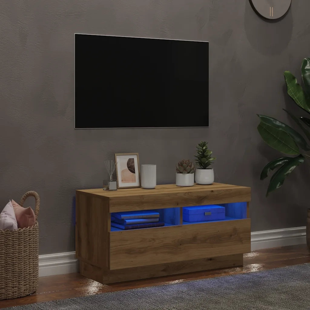 vidaXL Mobile TV con Luci LED Artigianale 80x35x40cm Legno Multistrato
