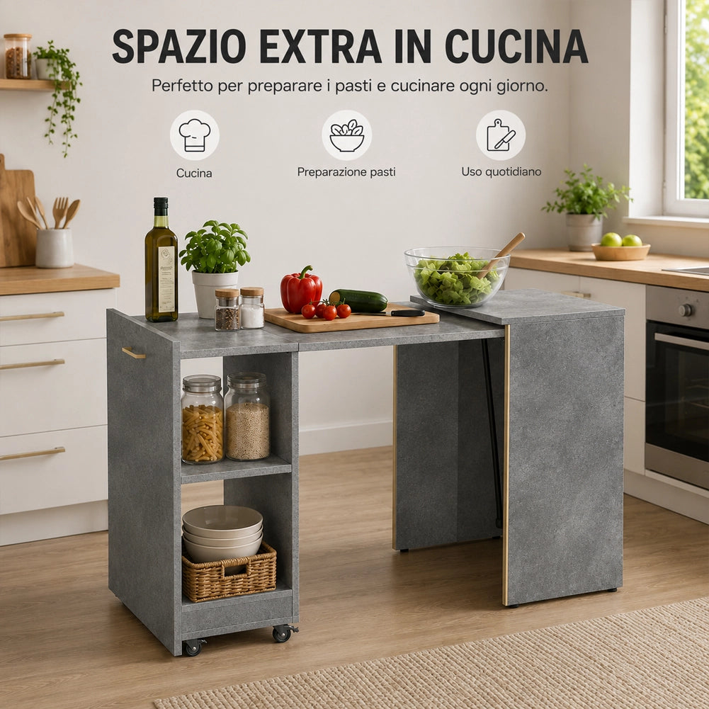Mobile con Tavolo a Scomparsa Grigio Richiudibile Salvaspazio Scrivania Libreria