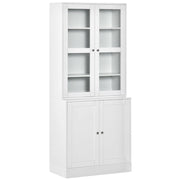 Libreria alta 178,5 cm, mobiletto con anta in vetro, 6 ripiani, mobile da cucina per soggiorno, bianco.