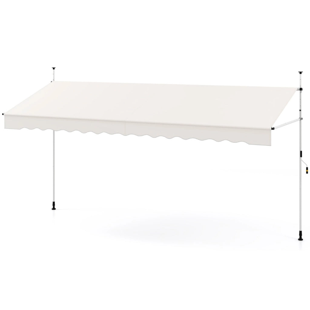 Tenda da sole retrattile manuale con manovella, Tettuccio da esterno regolabile in altezza 400 x 300 cm Bianco-Tende parasole