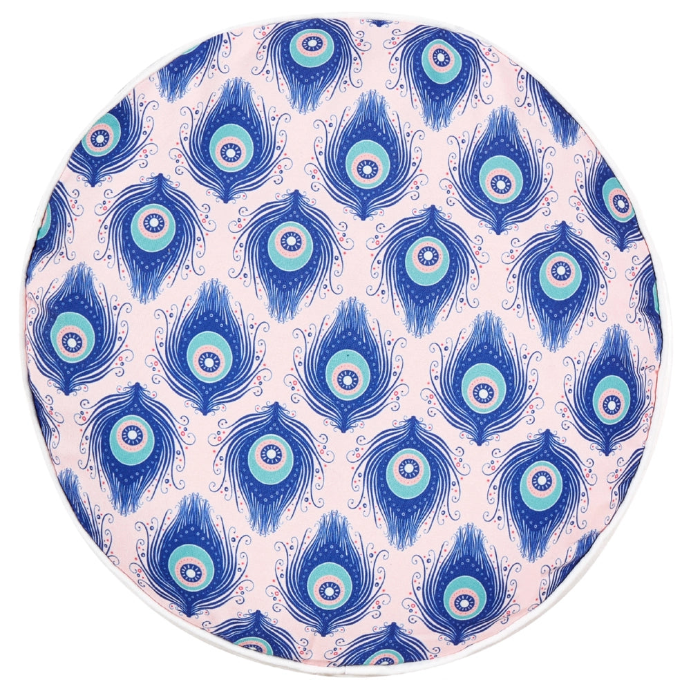 Set di 2 cuscini da giardino in tessuto di poliestere blu e rosa con motivo a pavone ⌀ 40 cm esterno giardino elegante rettangolare