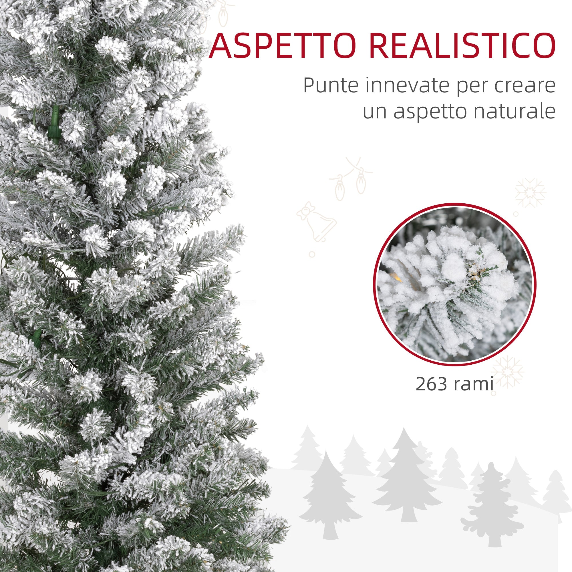 Albero di Natale Innevato 150 cm con 263 Rami e 120 Luci LED Bianco Caldo Verde
