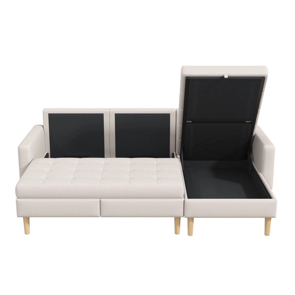 Divano angolare a L 212¡Á130¡Á86 cm con chaise longue reversibile e doppio spazio contenitore, rivestimento in tessuto beige