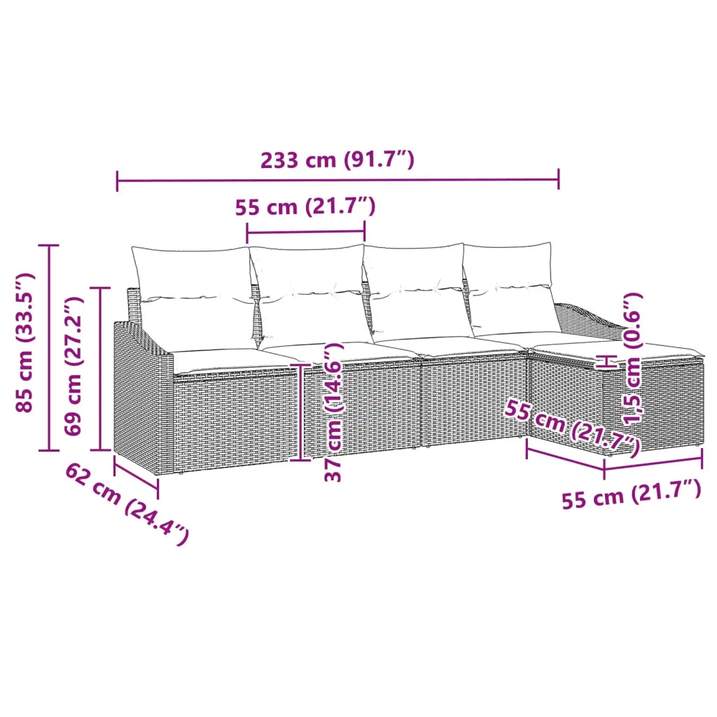 Set di divani con cuscino 5 pcs Nero polyrattan