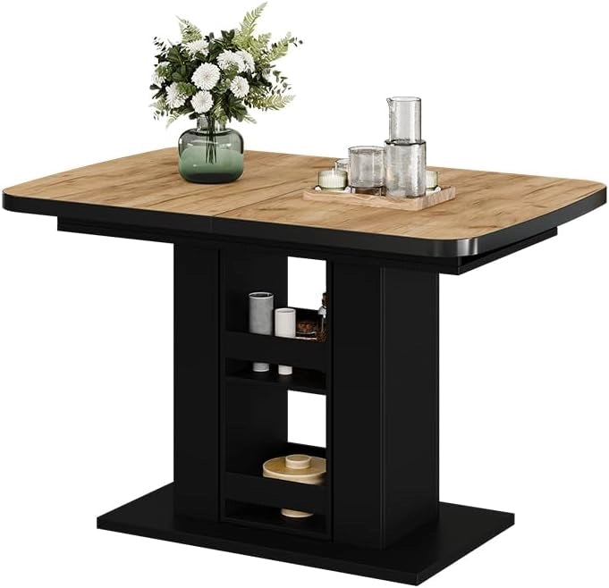 tavolo da pranzo allungabile Fenaro, Rovere Goldkraft/nero, 120 x 80 cm, allungabile con estrazione sincronizzata per lunghezza tavolo variabile