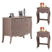 Gruppo cassettiera e due comodini legno shabby tortora filo avorio (1479+1480) - Mobili 2G