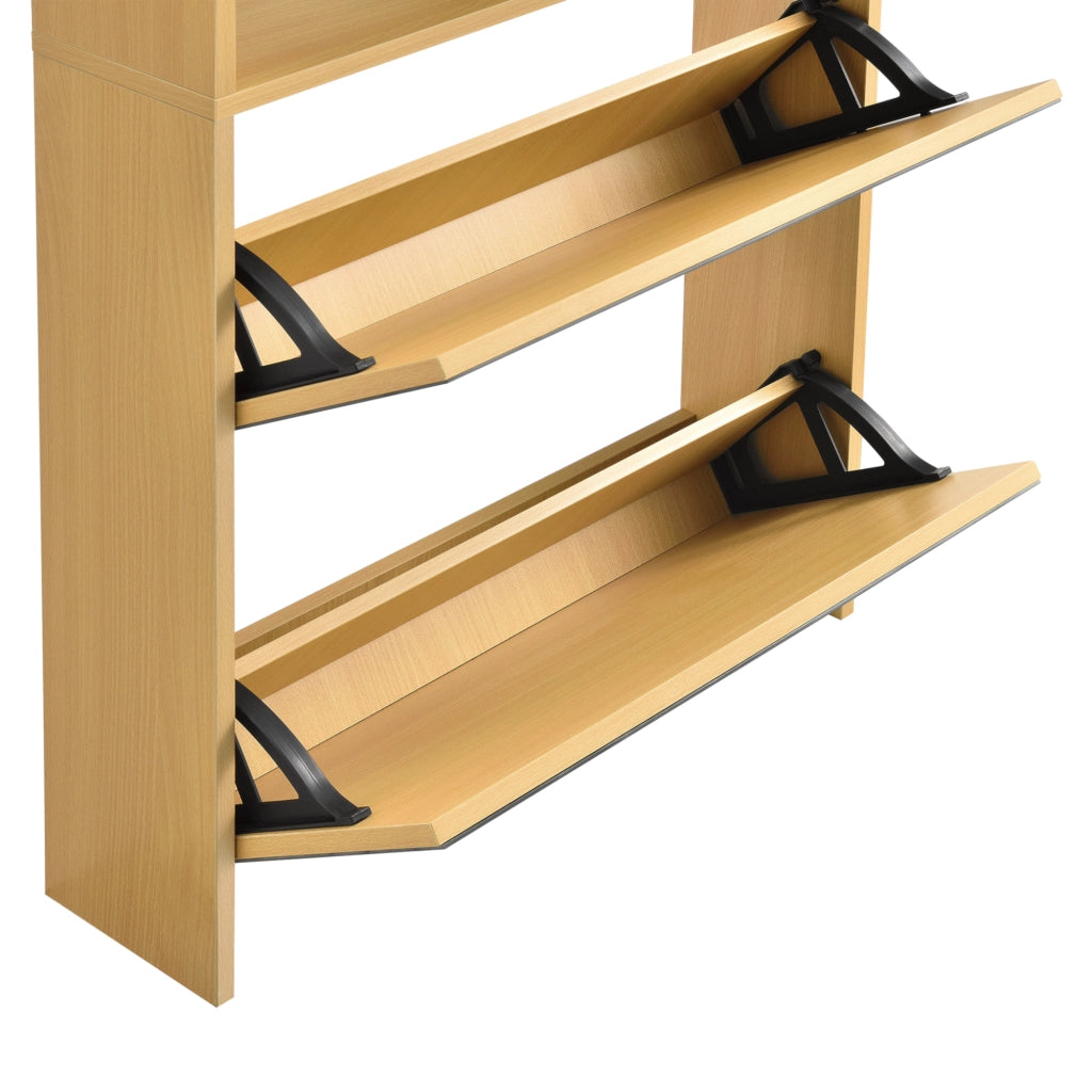 Scarpiera Vogar con 4 Contenitori Ribaltabili Mobile Portascarpe con Ante a Specchio 134x63x17 cm Effetto Faggio [en.casa]