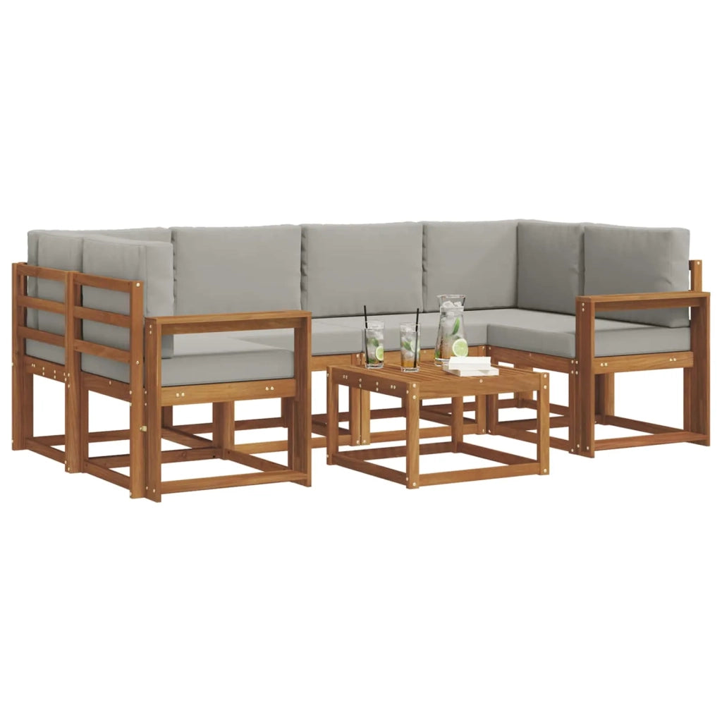 Set di divani da esterno 7 pcs Grigio Naturale e Chiaro