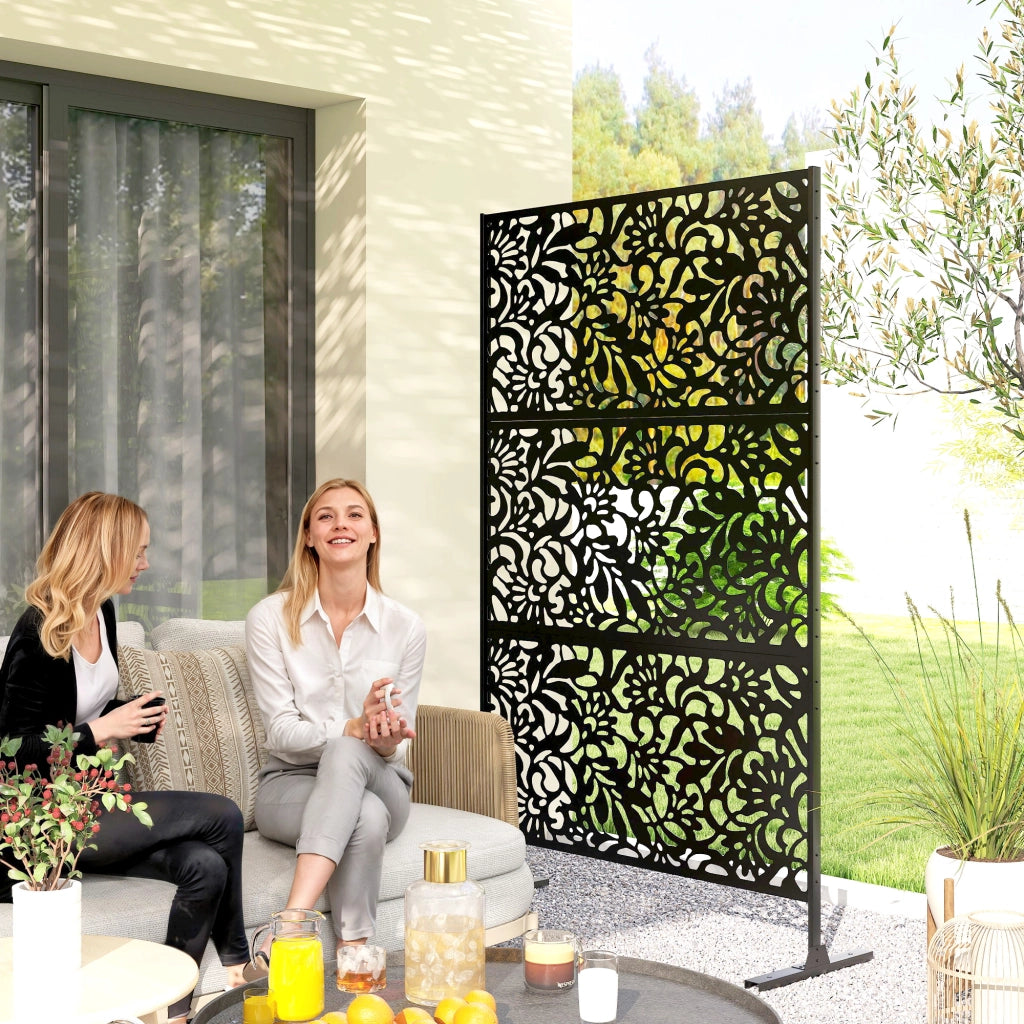 Pannello Decorativo Giardino Esterno ¨C Xylo ¨C Motivo Floral Acciaio Nero 122x45x198cm