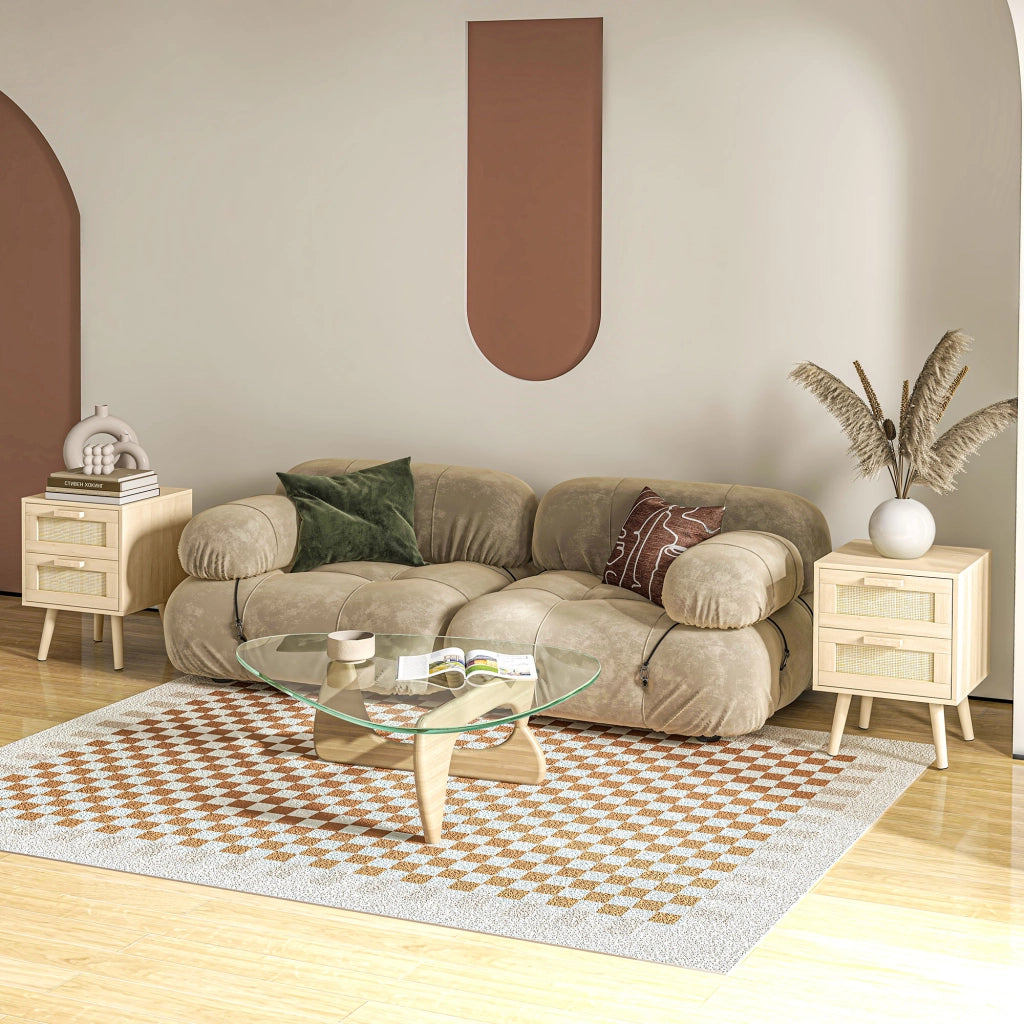 Comodino Boho in Legno Naturale ¨C Xylo ¨C 2 Cassetti, 40x40x56cm