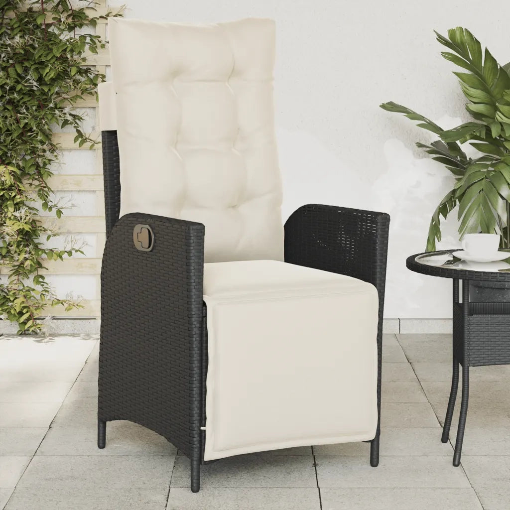 Sedia Reclinabile da Giardino | Sedie da Esterno con Poggiapiedi Nera Polyrattan