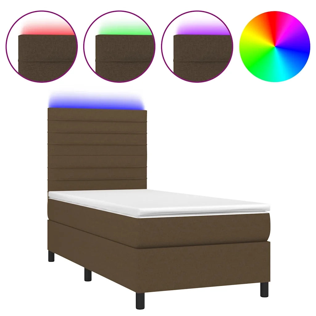 Letto a Molle Materasso e LED Marrone Scuro 90x200cm in Tessutocod mxl 122908