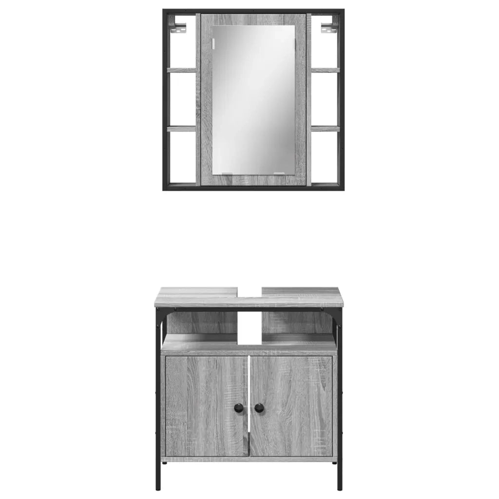 Set Mobili da Bagno | Armadio da bagno 2 pz Grigio Sonoma in Legno Multistrato