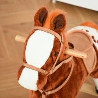 Cavallo a Dondolo in Legno con Suono Animale Regalo Giocattolo per i Bambini, 74 x 28 x 65 cm, Marrone