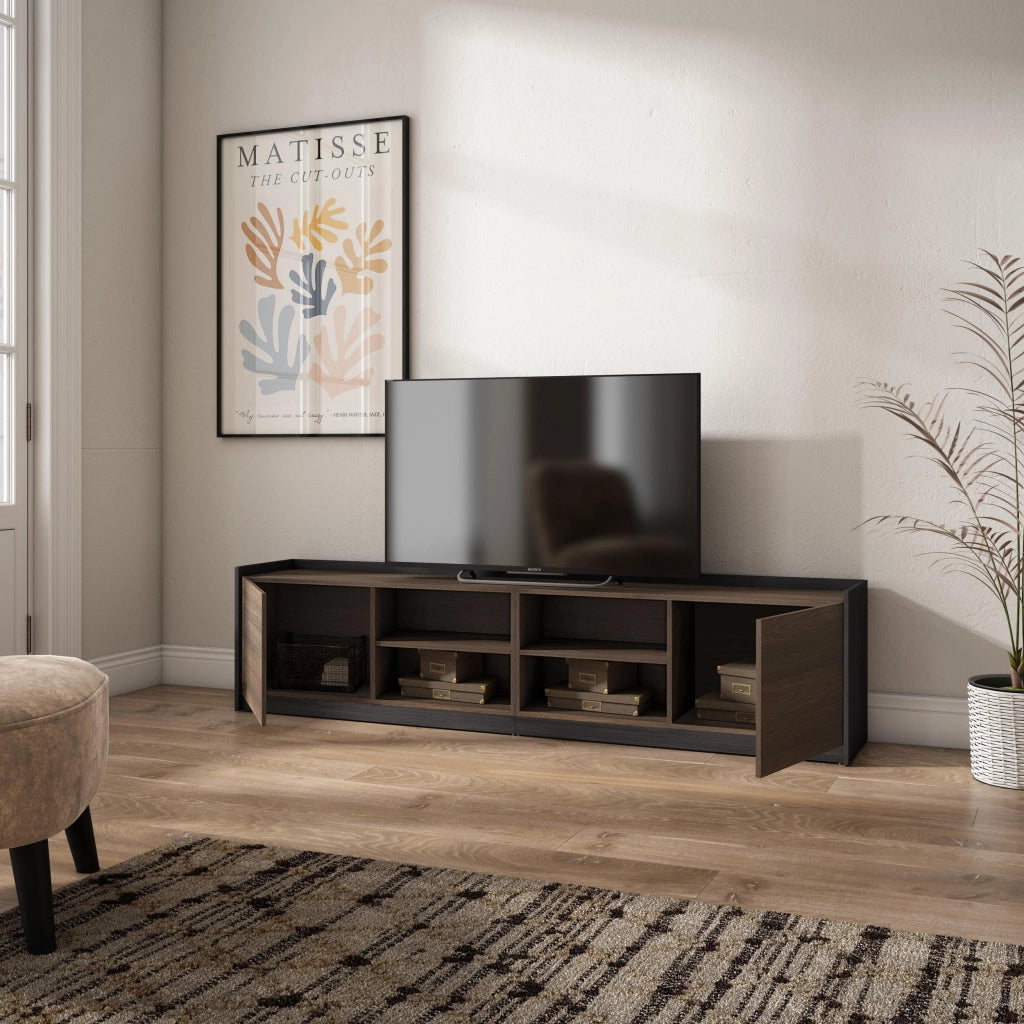 Mobile TV Soggiorno, 207x50x37 cm, Per TV fino a 80", Mobile Soggiorno, Rovere scuro e Nero