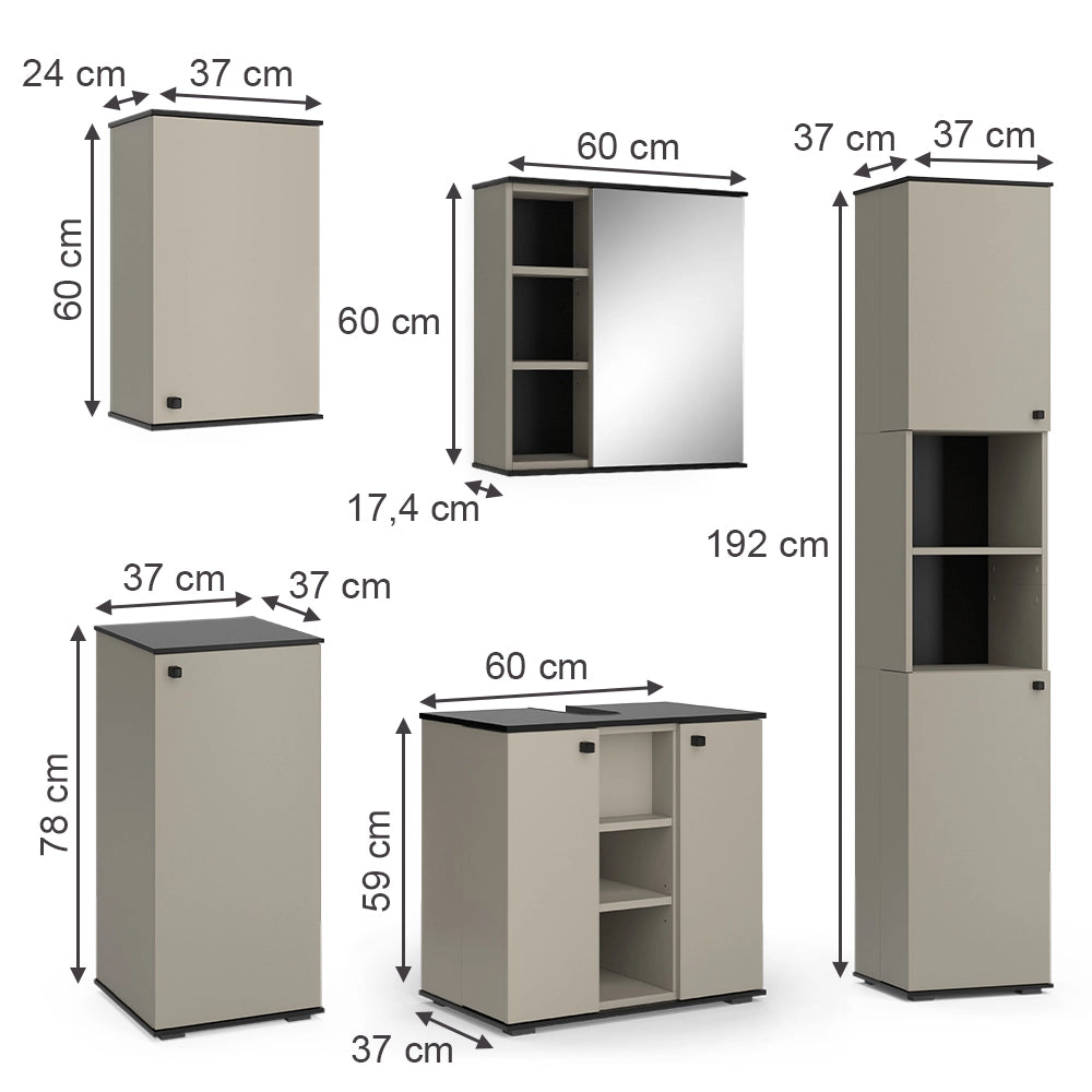 Vicco Set di mobili da bagno Grigio 5 parti