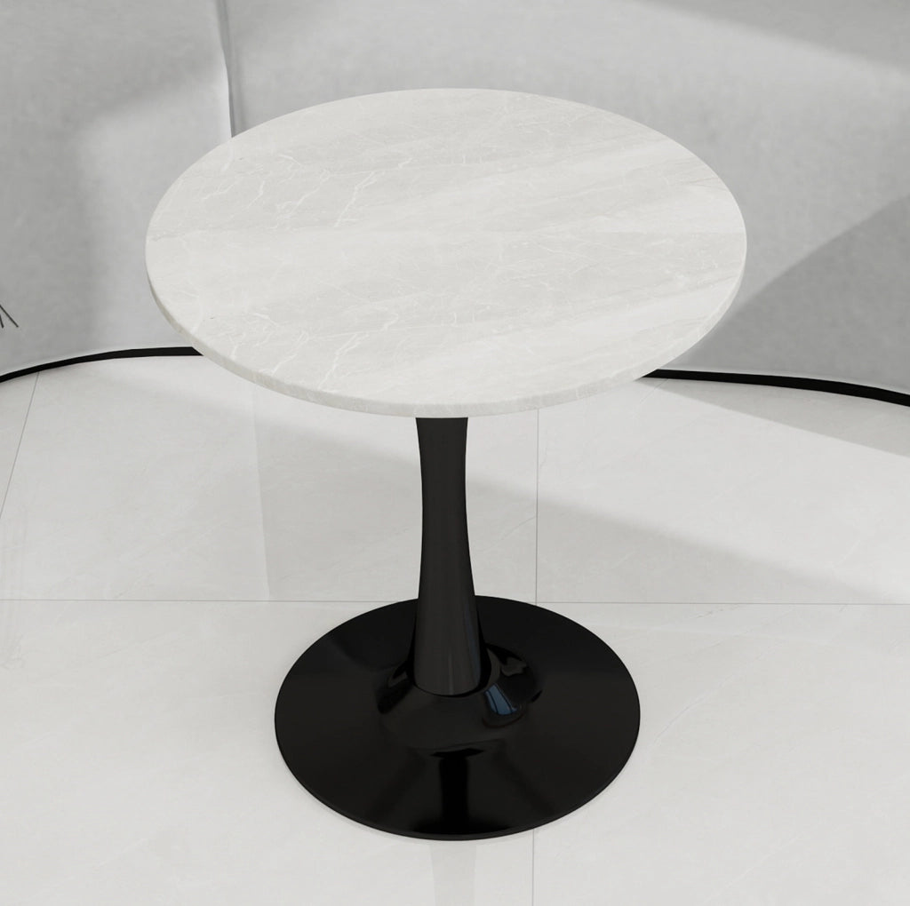Tavolino da caffè rotondo con piano in marmo artificiale nero bianco