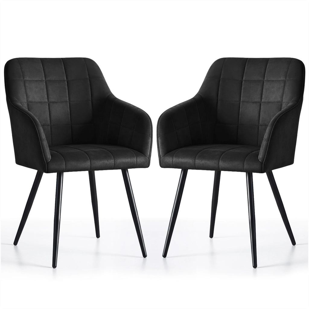 Set di 2 Sedie imbottite con cuciture quadrate LUXANO Nero gambe nere