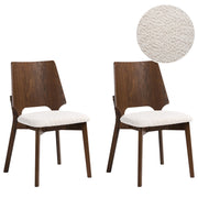 Set di 2 sedie da pranzo marroni e beige chiaro in compensato bouclé con gambe in legno di gomma senza braccioli stile retrò tradizionale