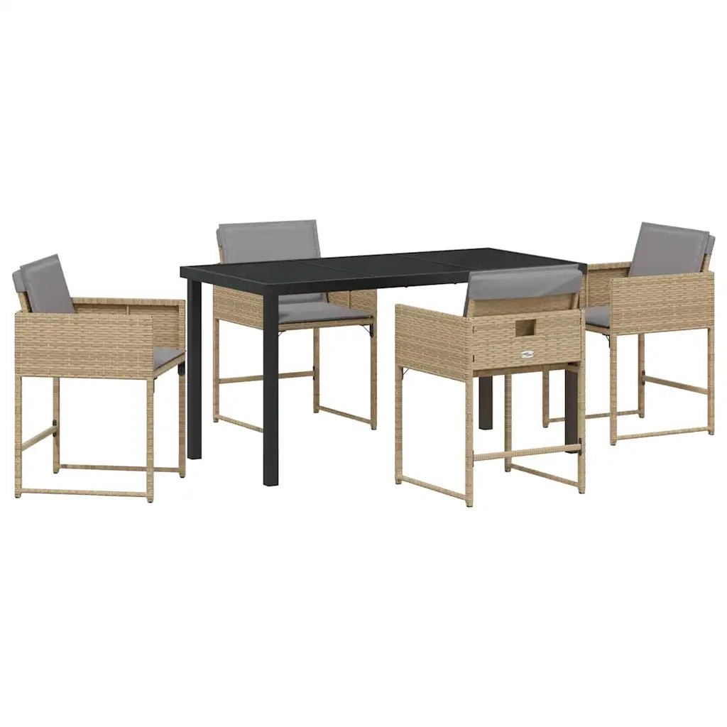 Set da Pranzo per Giardino con cuscino 5 pz | Set Salotto da Giardino Beige polyrattan