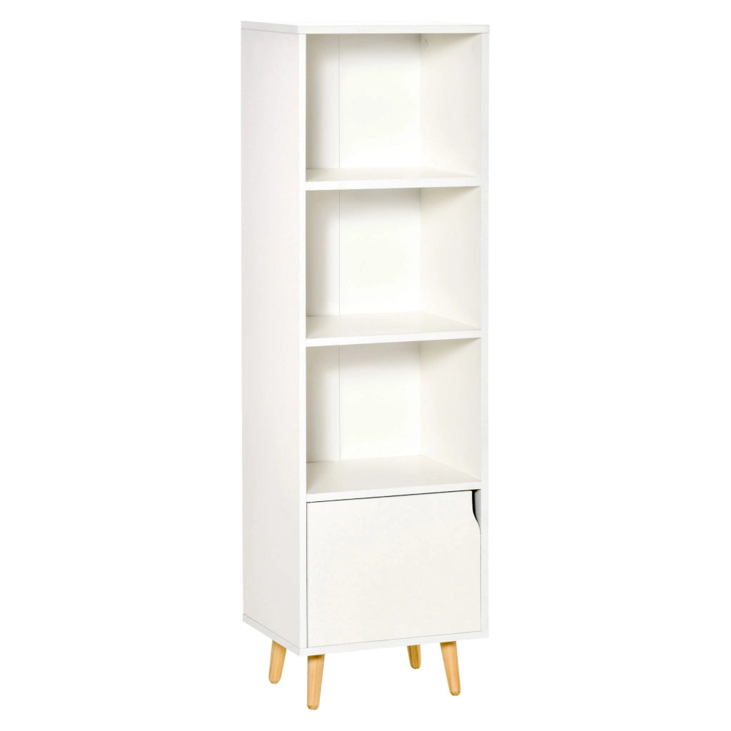 EasyComfort Scaffale Libreria con 3 Ripiani e 1 Armadietto in Legno, 40x30x129.5cm - Bianco