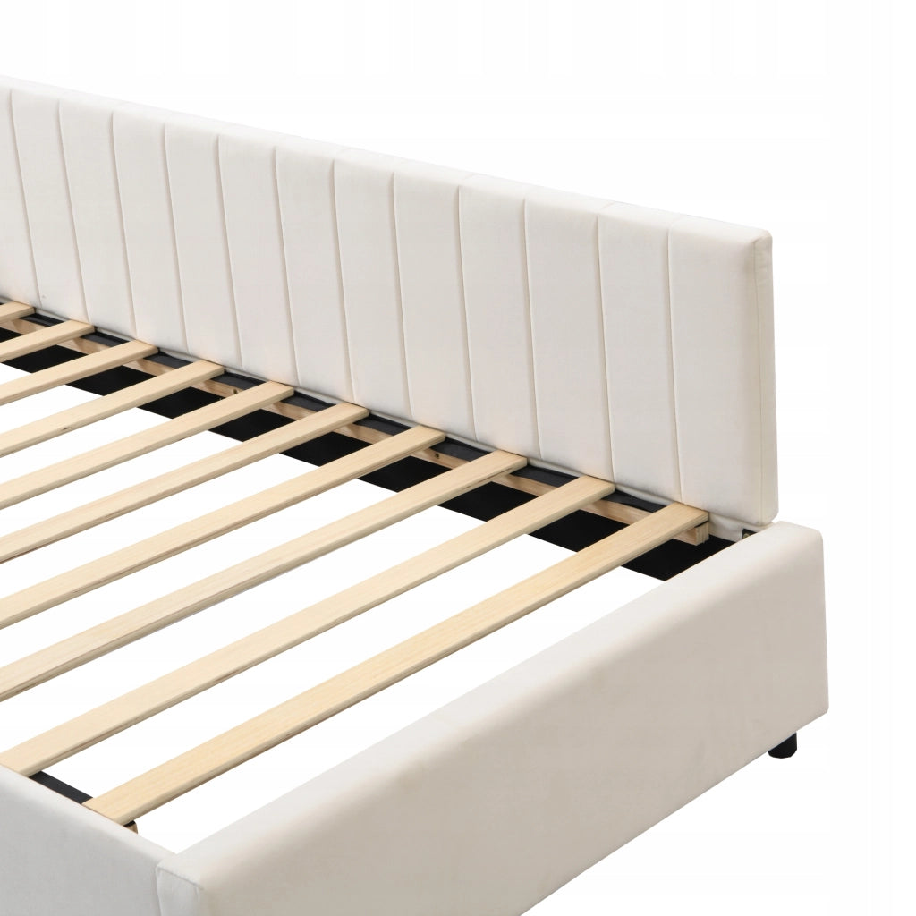 Letto imbottito 90x200 cm - Xylo - Velluto marrone chiaro con struttura a doghe