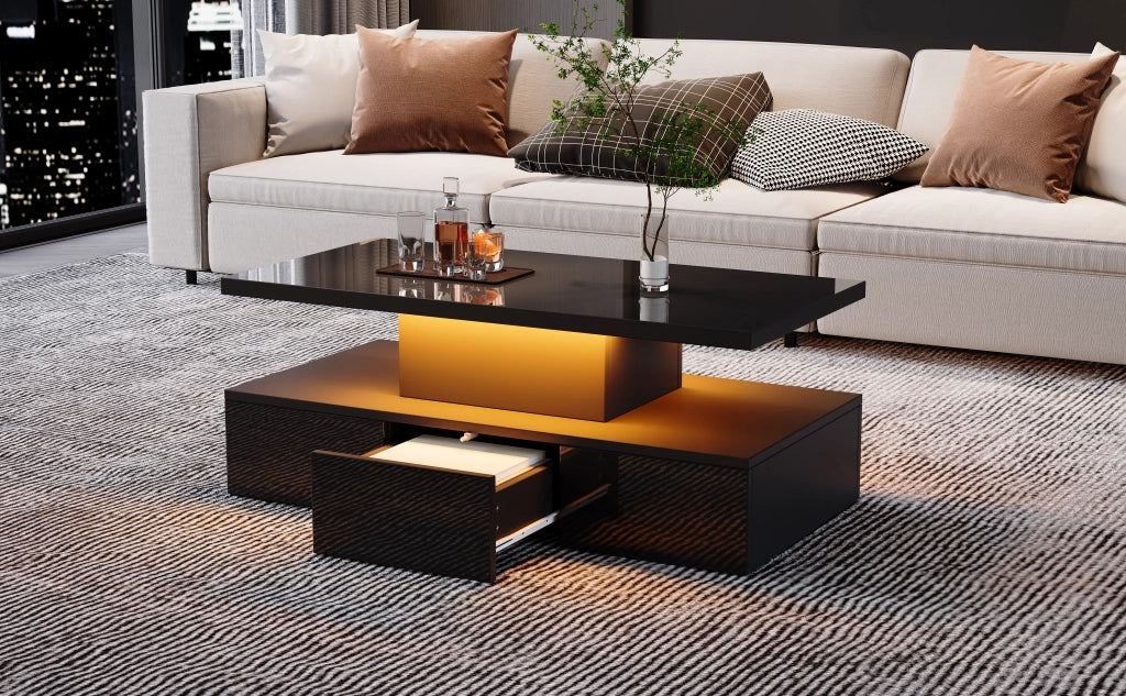 TAVOLINO DA CAFFÈ 100x50x39 cm Nero con LED e 1 cassetto
