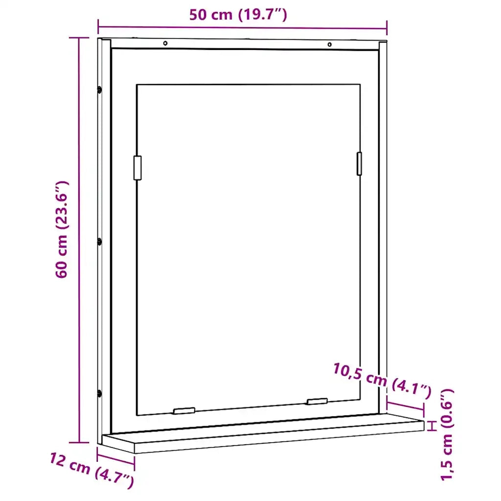 Specchio con lo scaffale Rovere nero 50 x 12 x 60 cm 862222