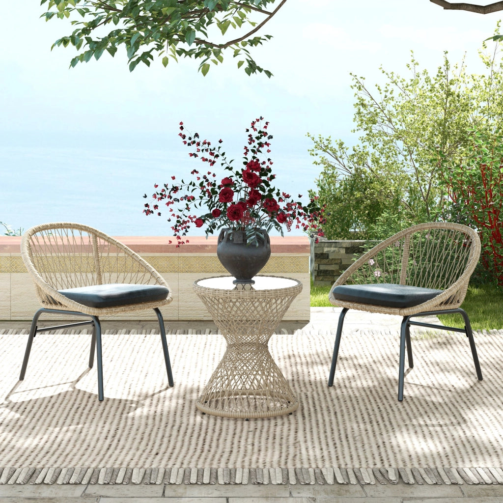 Tavolino da caff¨¨ boho ¨C Xylo ¨C vetro temperato, rattan PE naturale, 45x45x52 cm