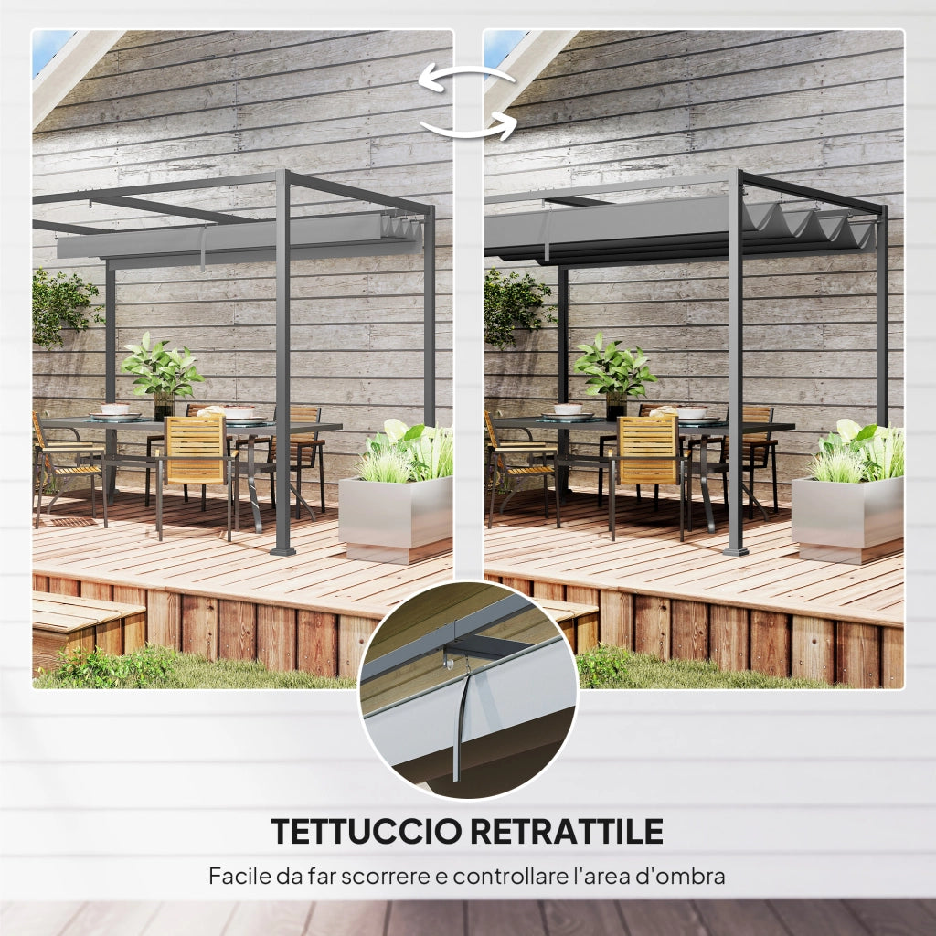 Gazebo Pergola da Giardino 3x2m ¨C zephmum ¨C Metallo, Poliestere, Grigio, Nero