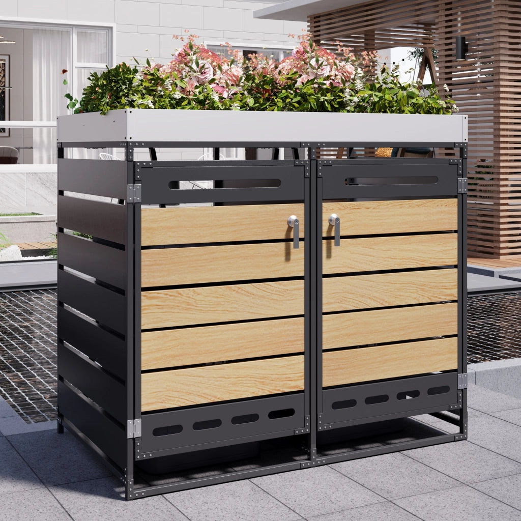 Box Portarifiuti con Fioriera ¨C MINIMAL ¨C Legno, Metallo, con Serratura