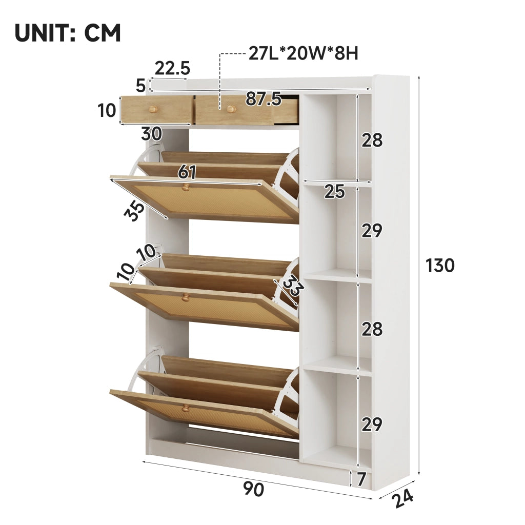 Scarpiera slim con ante e cassetti ¨C Minimal ¨C Rovere, 90x24x130 cm