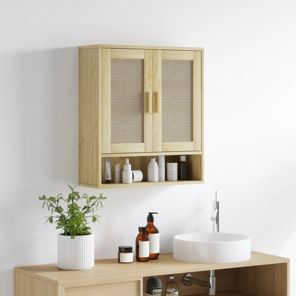 Mobile da bagno sospeso ¨C Xylo ¨C effetto rovere con doppia anta e ripiano 59x20x66,5 cm