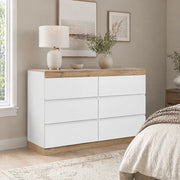 Cassettiera a 6 cassetti bianco e rovere, in truciolare E1, design classico con ampio spazio contenitivo