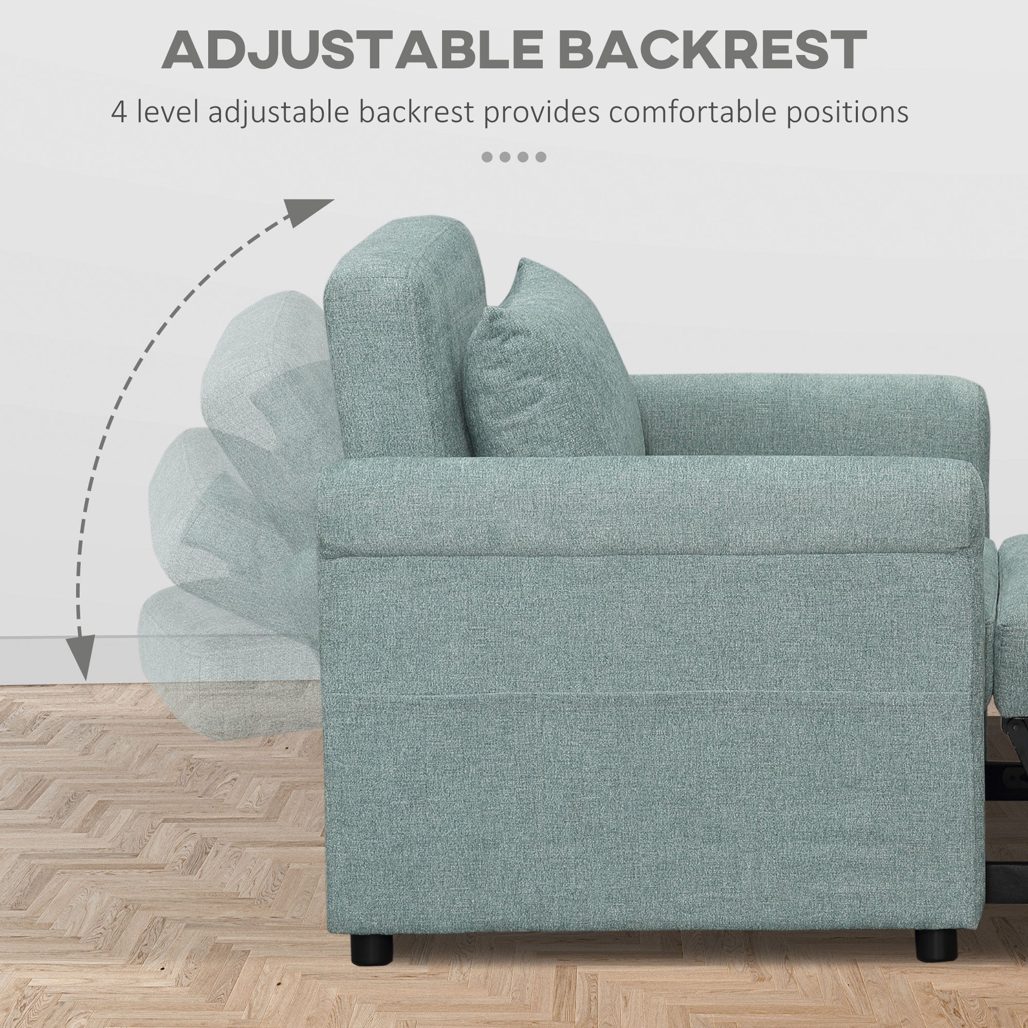 Poltrona Letto Singolo Schienale Regolabile 96x84,5x87,5 cm in Tessuto effetto Lino Verde