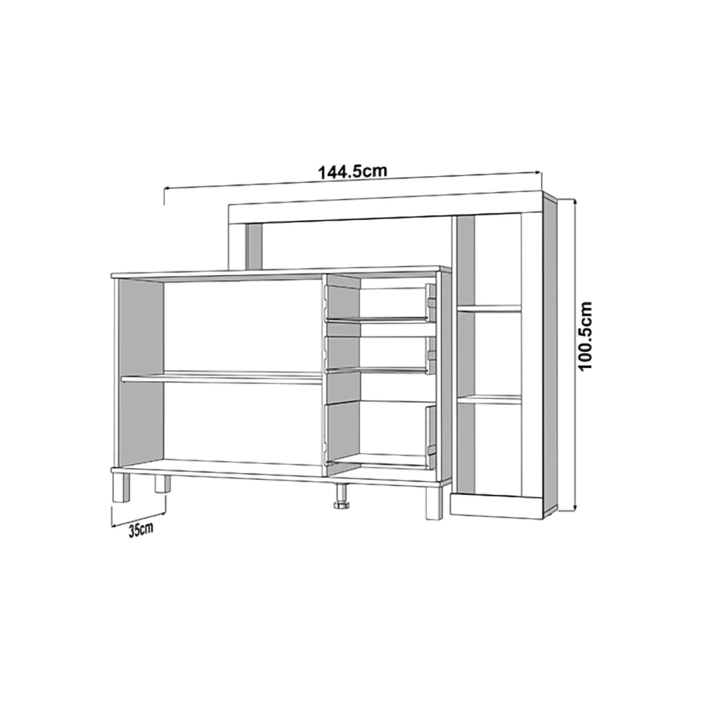 Madia Valiza, Credenza 3 Cassetti, 145x35x101h cm Bianco