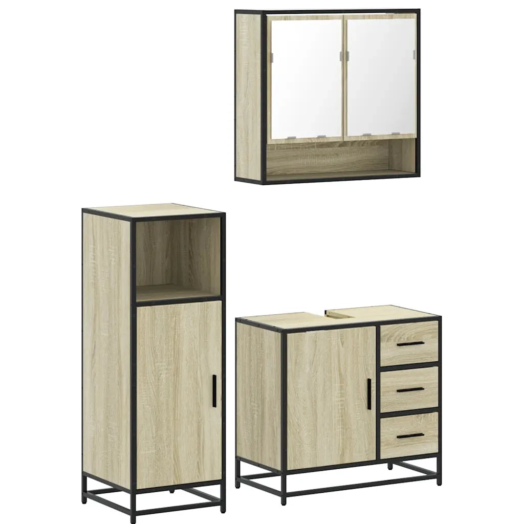 Set Mobili da Bagno | Armadio da bagno 3 pz Rovere Sonoma in Legno Multistrato