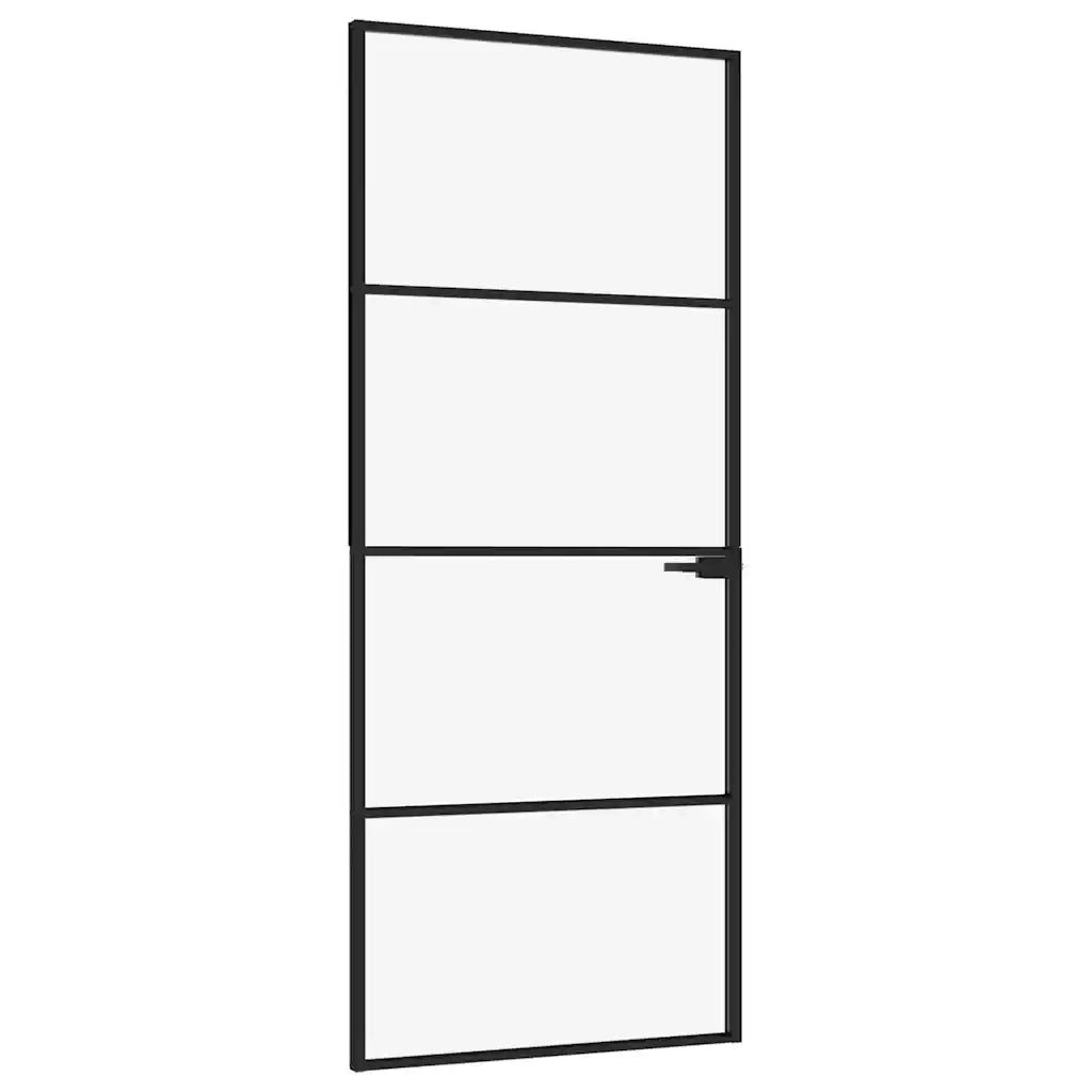 Porta Interna Nera 83x201,5cm Vetro Temperato Alluminio Sottile 153659