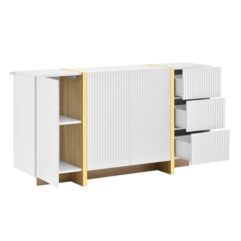Set mobile TV e sideboard con frontali scanalati; MDF e pannello truciolare; bianco