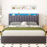 LETTO Imbottito 160 x 200 cm Grigio Scuro con Contenitore, USB e LED