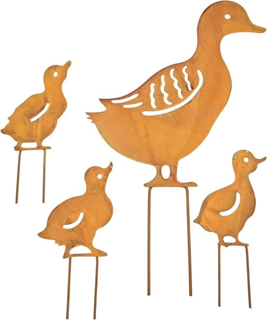Decorazioni per giardino da anatra - 4 pezzi - marrone - metallo