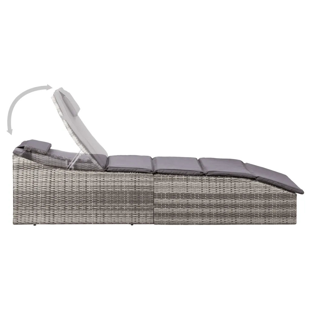 Lettino Prendisole con Cuscino in Polyrattan Grigio 46540