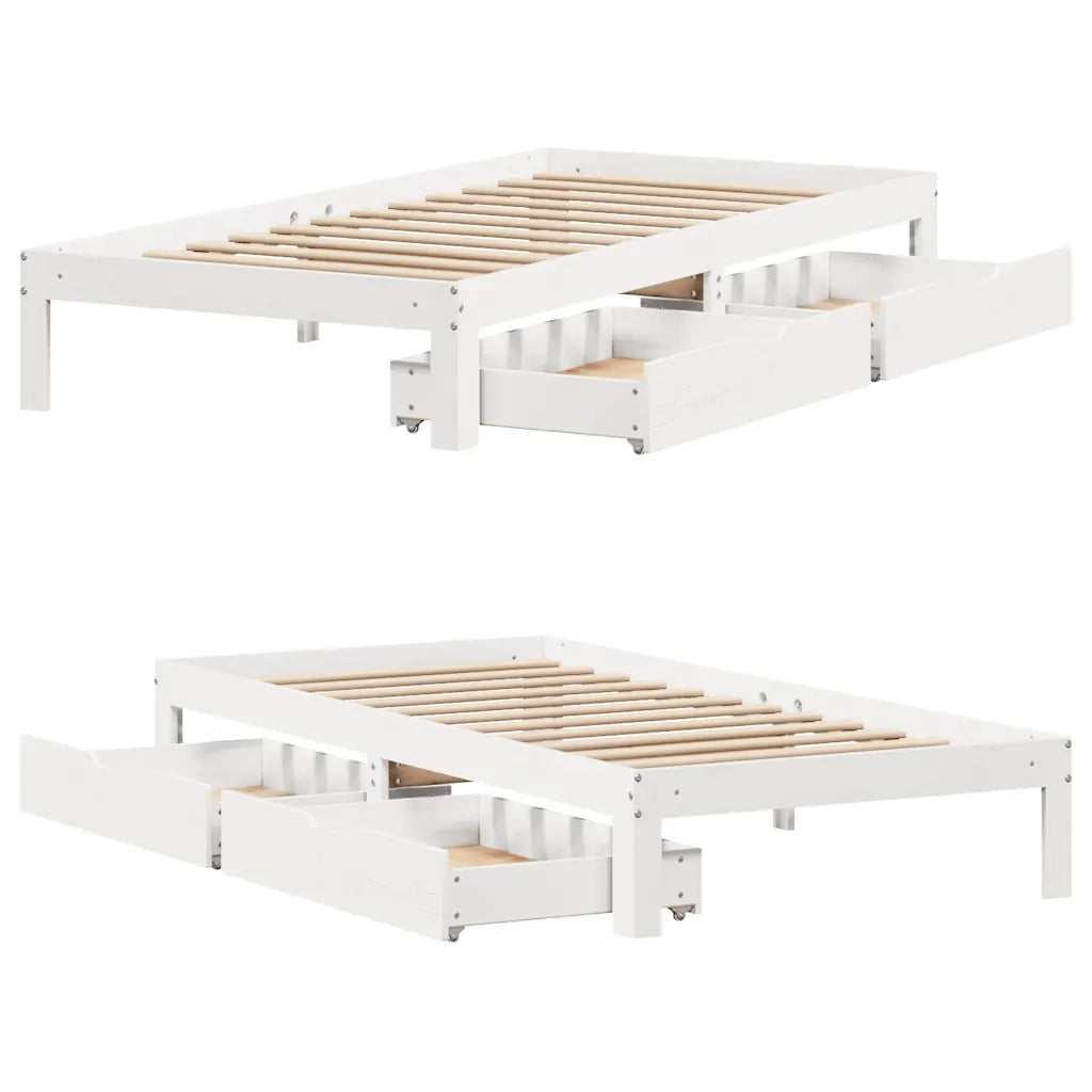 Letto singolo | Letto per adulti | Giroletto con Cassetti Bianco 90x200 cm Legno Massello di Pino