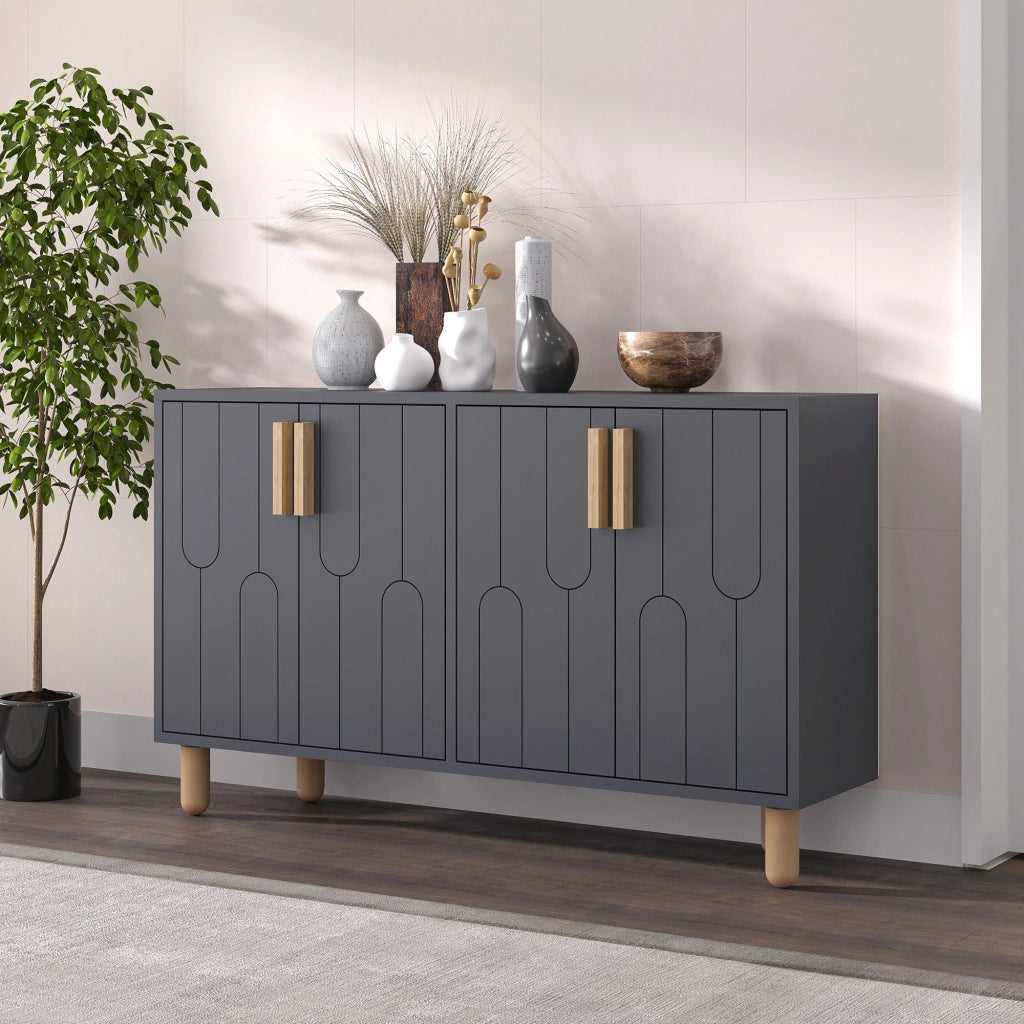 Madia Venerina, Credenza 2 Ripiani, 120x30x74h cm Nero Antracite
