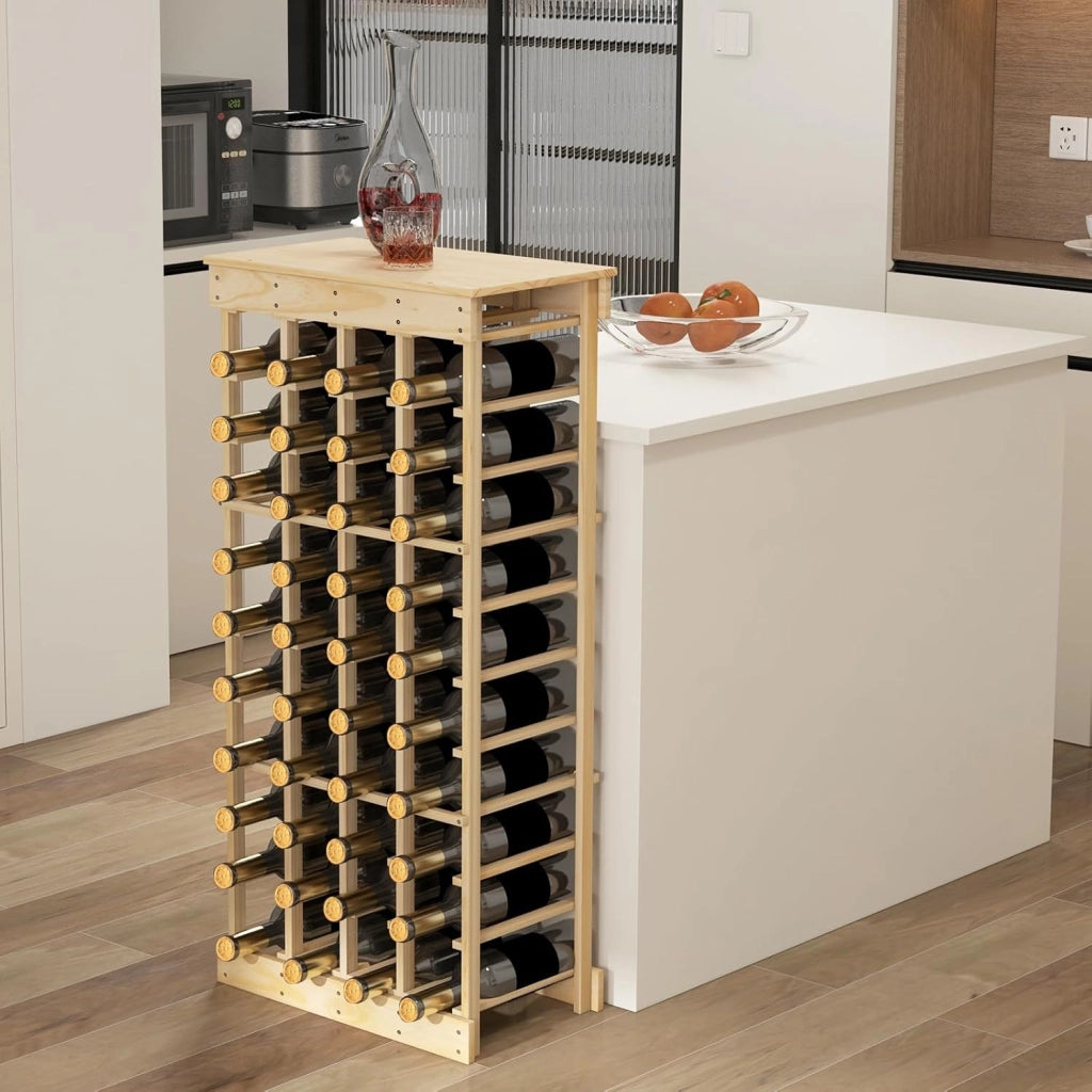 Portabottiglie di Vino, Scaffale per 40 Bottiglie di Vino in Legno di Pino, Cantinetta Porta Vino, 113 x 47 x 28 cm (Senza Traversa)