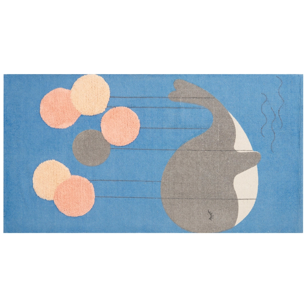 Tappeto blu con stampa di balene 80 x 150 cm, a pelo corto, per la sala giochi dei bambini