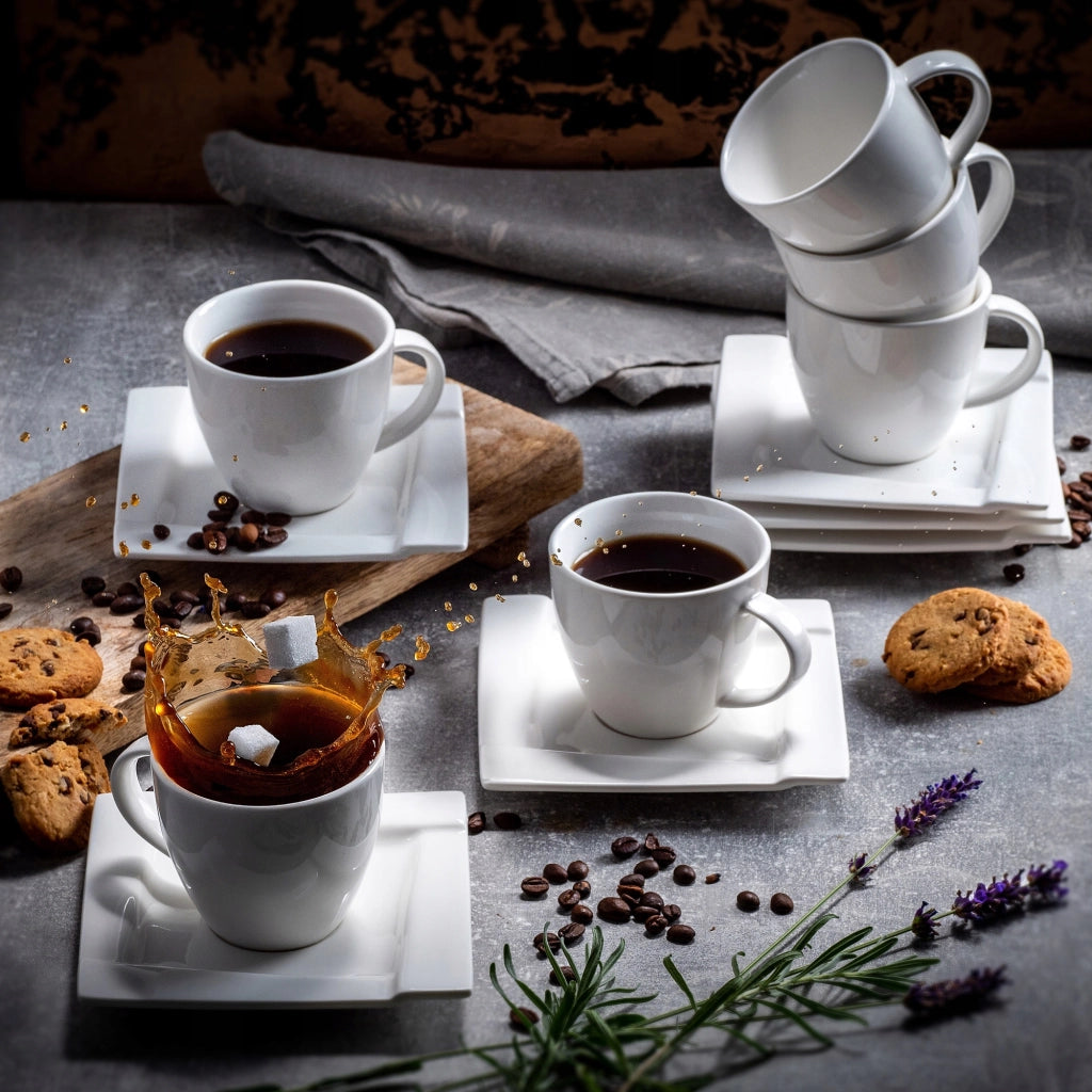 Set di 6 tazze da caffè bianche KADAX da 220 ml in porcellana, idea regalo.
