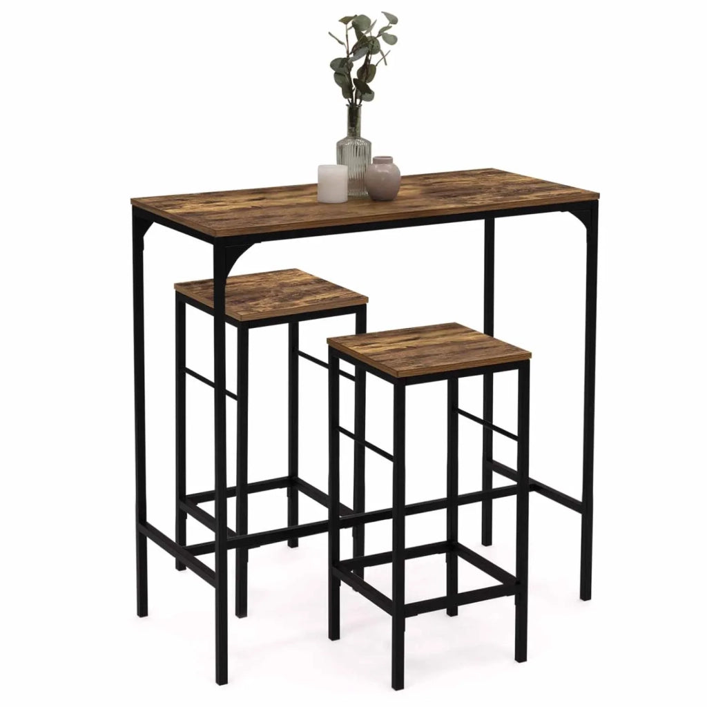 IDMarket - Tavolo da bar e 2 sgabelli DAYTON, alti 95 cm, con effetto anticato, design industriale